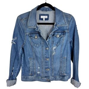 Ann Taylor Loft Jean Jacket Blue Denim Distressed Sz Medium